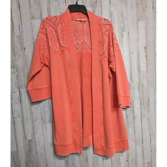 Soft Surroundings Ellie Topper Cardigan M Coral Reef Cottagecore Lagenlook - Picture 2 of 12